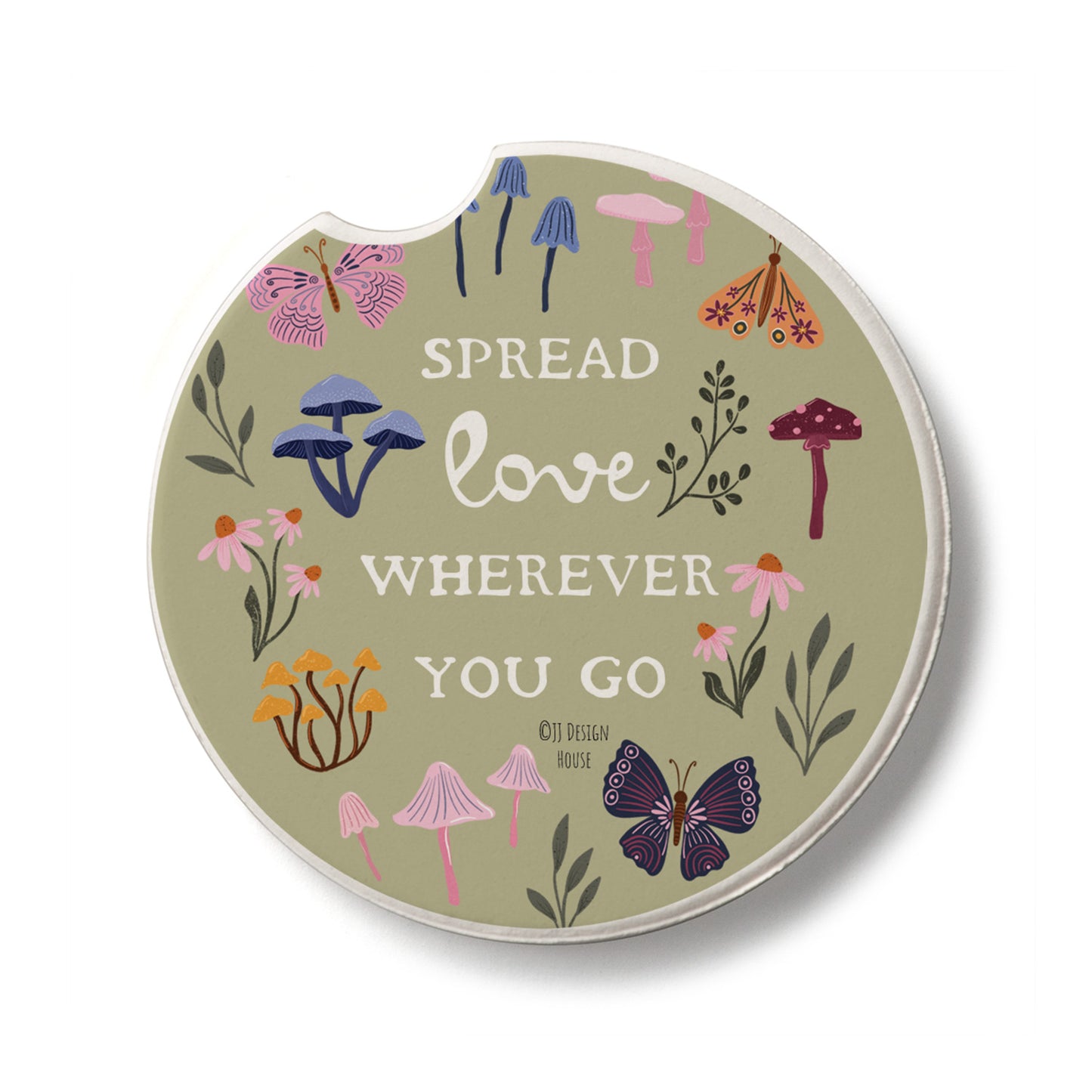 Spread Love Single Absorbent Stone Car Coaster 2.6” Diameter Manufactured in the USA