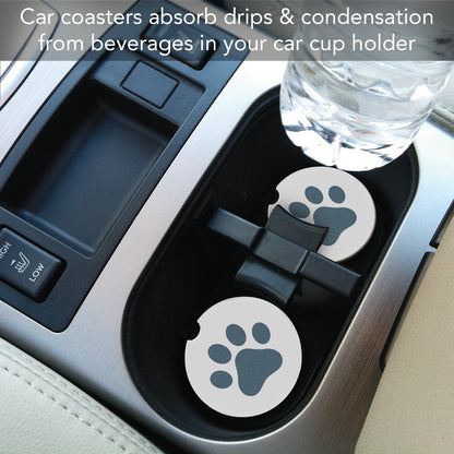 Thirstystone Printed Paw Single Absorbent Stone Car Coaster for Vehicle Cup Holder 2.6” Diameter Manufactured in The USA