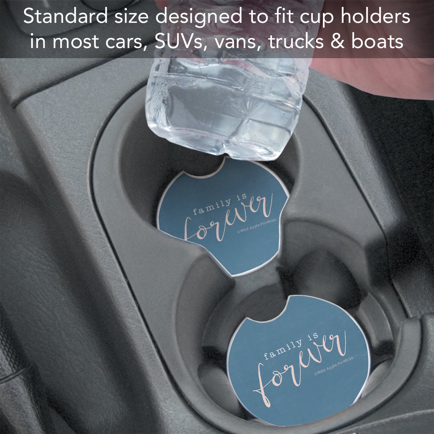 Thirstystone Forever Family Single Absorbent Stone Coaster for Vehicle Cup Holder 2.6” Diameter Manufactured in The USA
