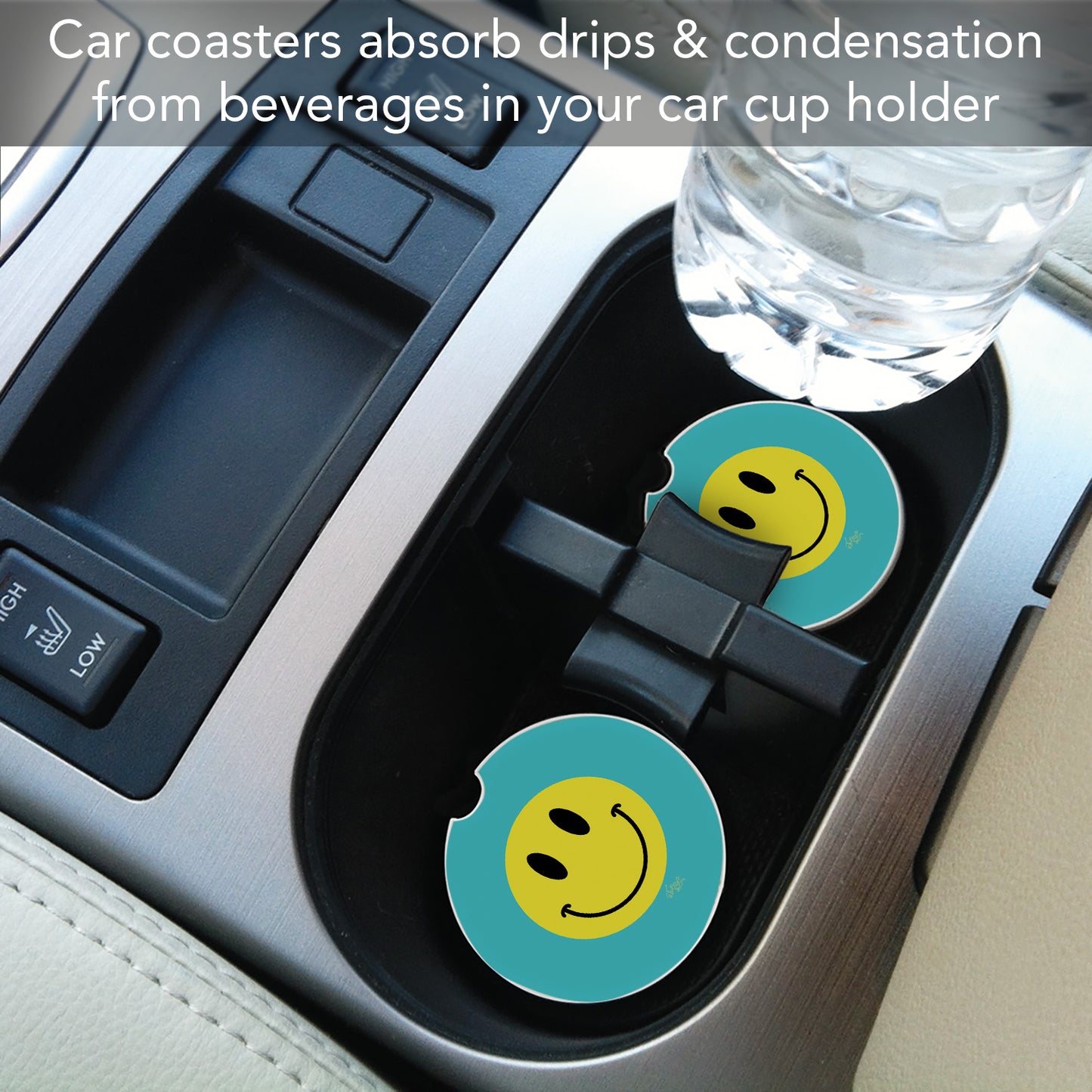 Thirstystone Smile More Single Absorbent Stone Coaster for Vehicle Cup Holder 2.6” Diameter Manufactured in The USA