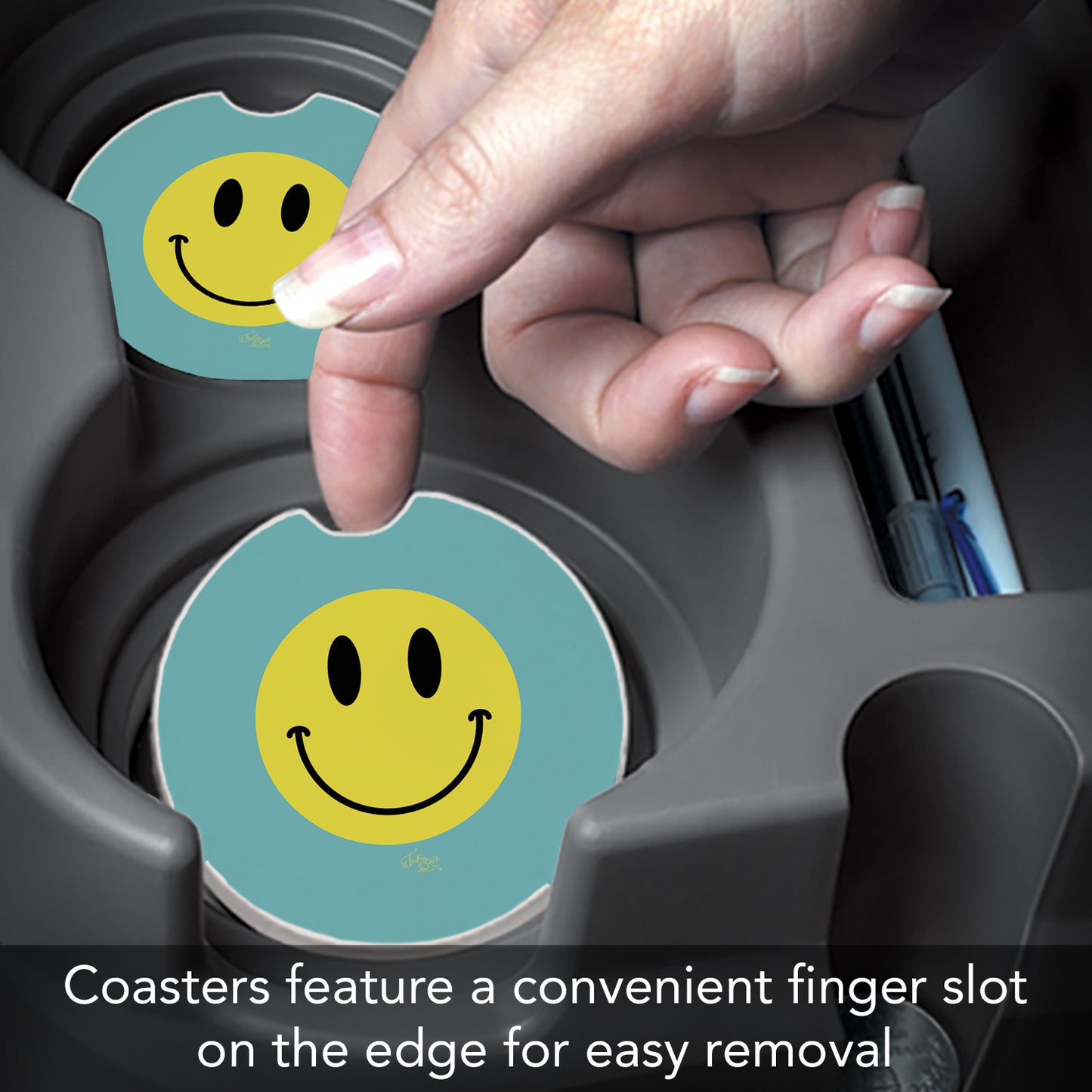 Thirstystone Smile More Single Absorbent Stone Coaster for Vehicle Cup Holder 2.6” Diameter Manufactured in The USA