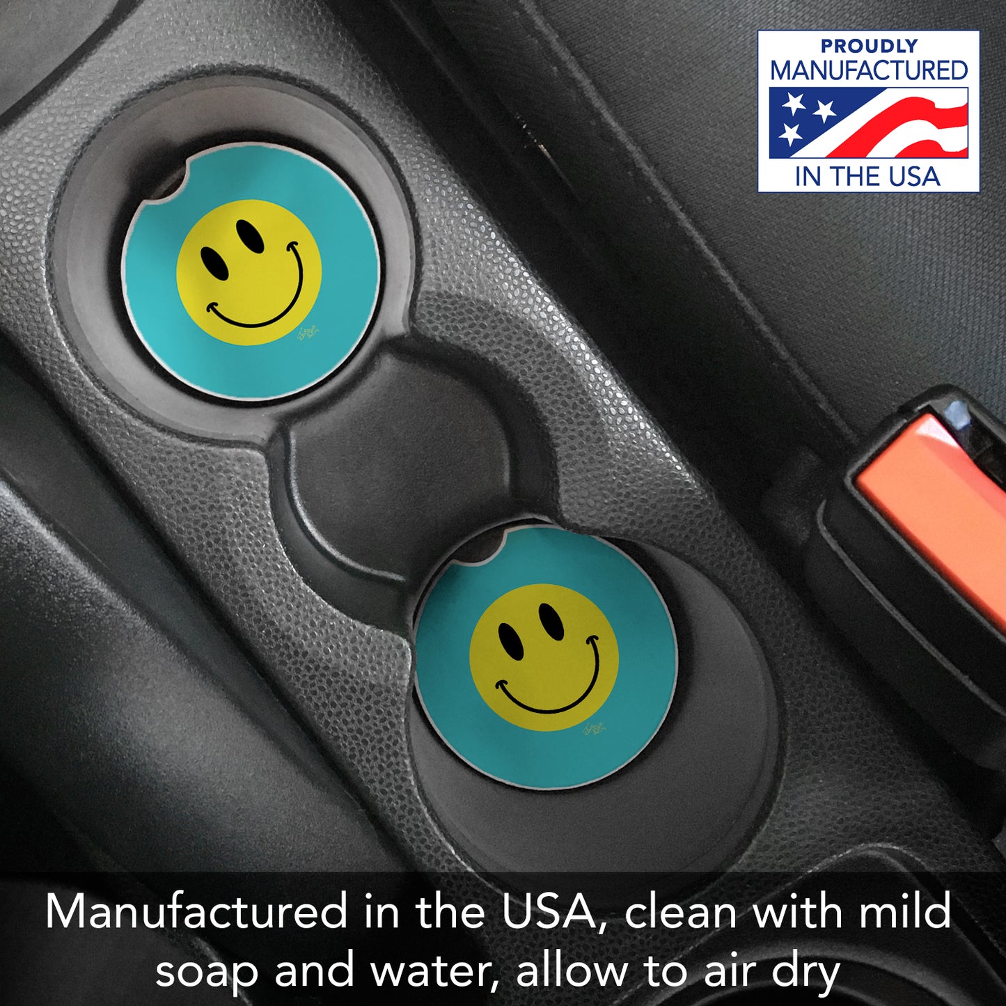 Thirstystone Smile More Single Absorbent Stone Coaster for Vehicle Cup Holder 2.6” Diameter Manufactured in The USA