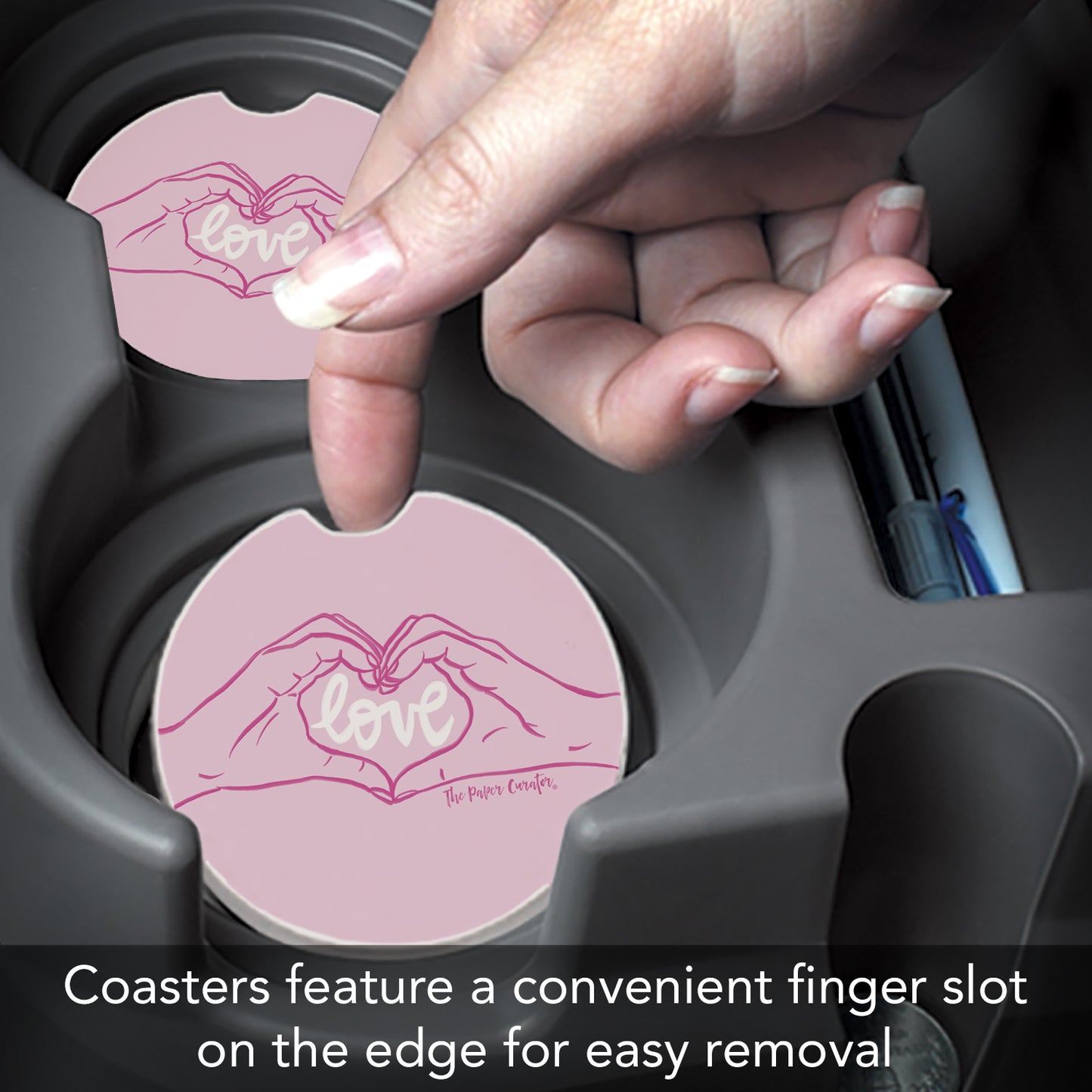 Thirstystone Love Hands Single Absorbent Stone Coaster for Vehicle Cup Holder 2.6” Diameter Manufactured in The USA