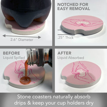 Thirstystone Love Hands Single Absorbent Stone Coaster for Vehicle Cup Holder 2.6” Diameter Manufactured in The USA