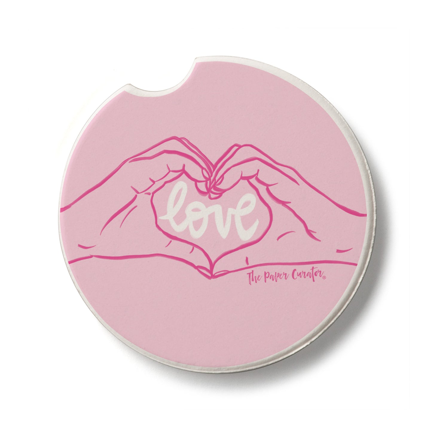 Love Hands Single Absorbent Stone Car Coaster 2.6” Diameter Manufactured in the USA