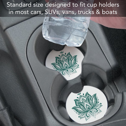 Thirstystone Lotus Sketch Single Absorbent Stone Car Coaster for Vehicle Cup Holder 2.6” Diameter Manufactured in The USA