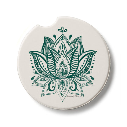 Lotus Sketch Single Absorbent Stone Car Coaster 2.6” Diameter Manufactured in the USA