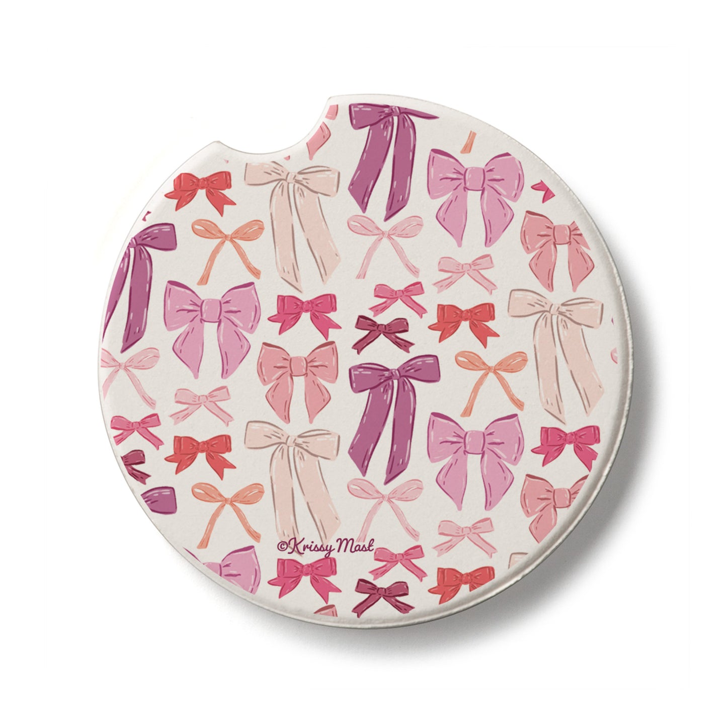 Mixed Bows Single Absorbent Stone Car Coaster 2.6” Diameter Manufactured in the USA