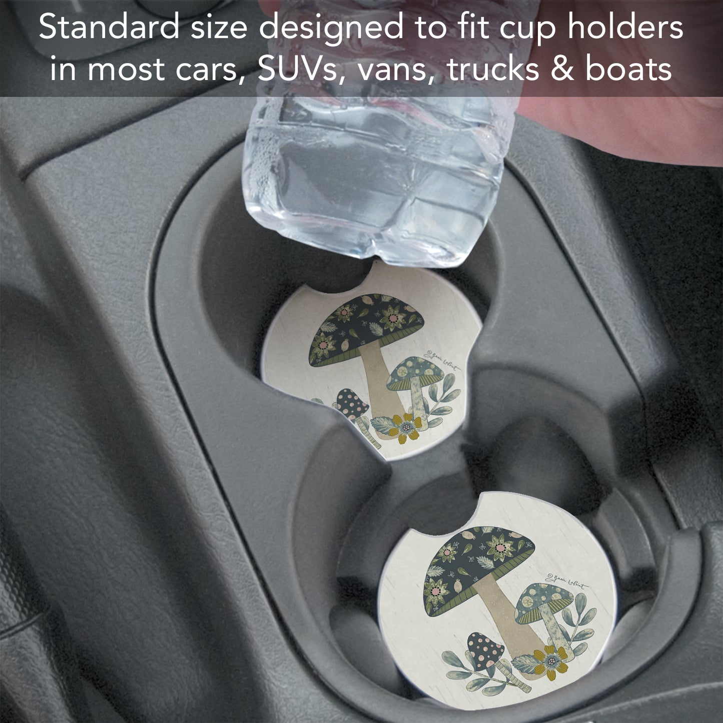 Thirstystone Patterned Mushrooms Single Absorbent Stone Car Coaster 2.6” Diameter Manufactured in The USA