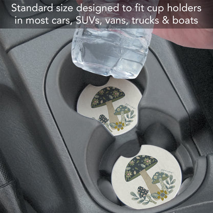 Thirstystone Patterned Mushrooms Single Absorbent Stone Car Coaster 2.6” Diameter Manufactured in The USA