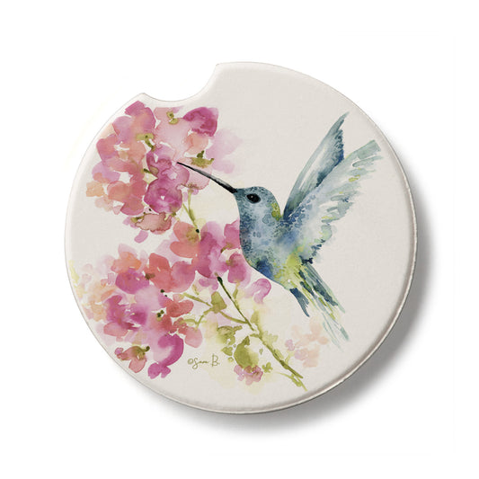 Hummingbird Watercolor Absorbent Stone Car Coaster 2.6” Diameter Manufactured in the USA