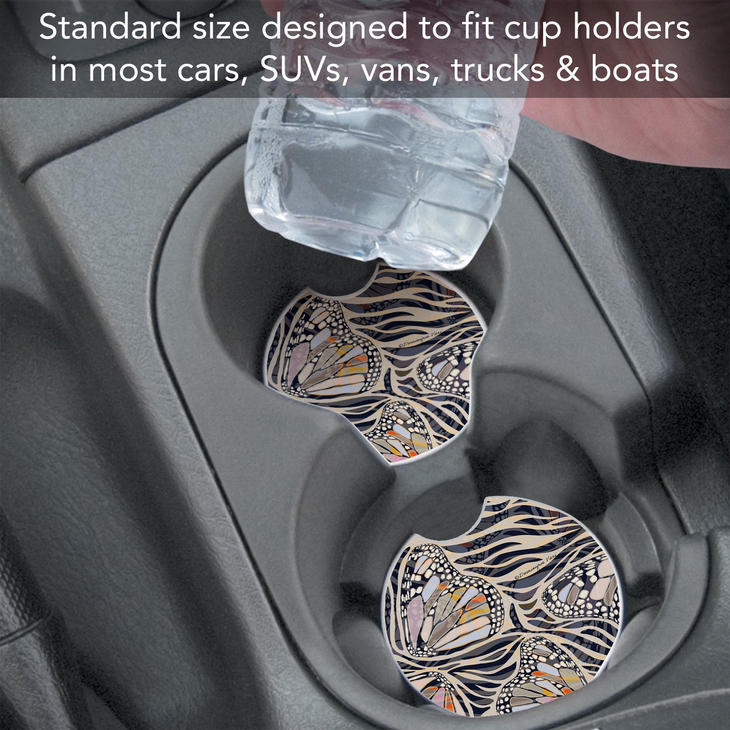 Thirstystone Zebra Butterflies Single Absorbent Stone Coaster for Vehicle Cup Holder 2.6” Diameter Manufactured in The USA