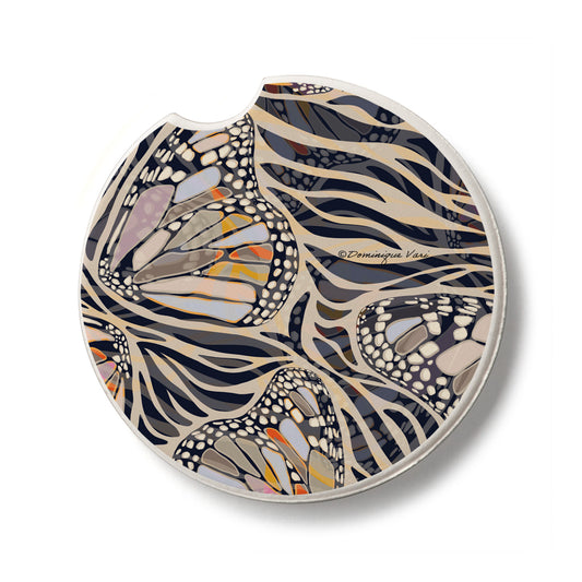Zebra Butterflies Single Absorbent Stone Car Coaster 2.6” Diameter Manufactured in the USA