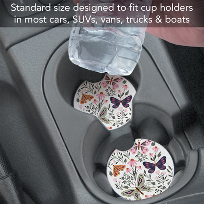 Thirstystone Flutter Blooms Single Absorbent Stone Coaster for Vehicle Cup Holder 2.6” Diameter Manufactured in The USA