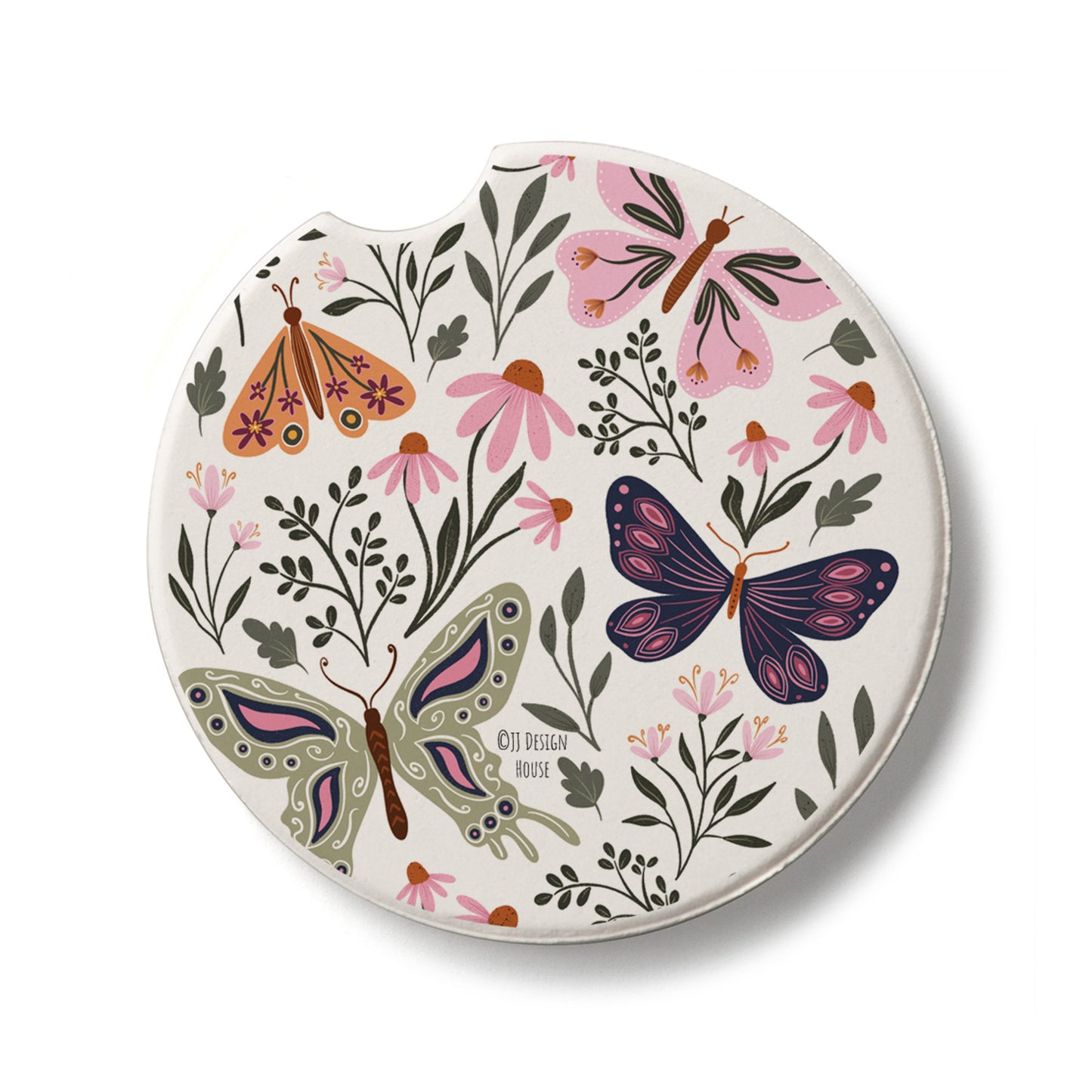 Flutter Blooms Single Absorbent Stone Car Coaster 2.6” Diameter Manufactured in the USA