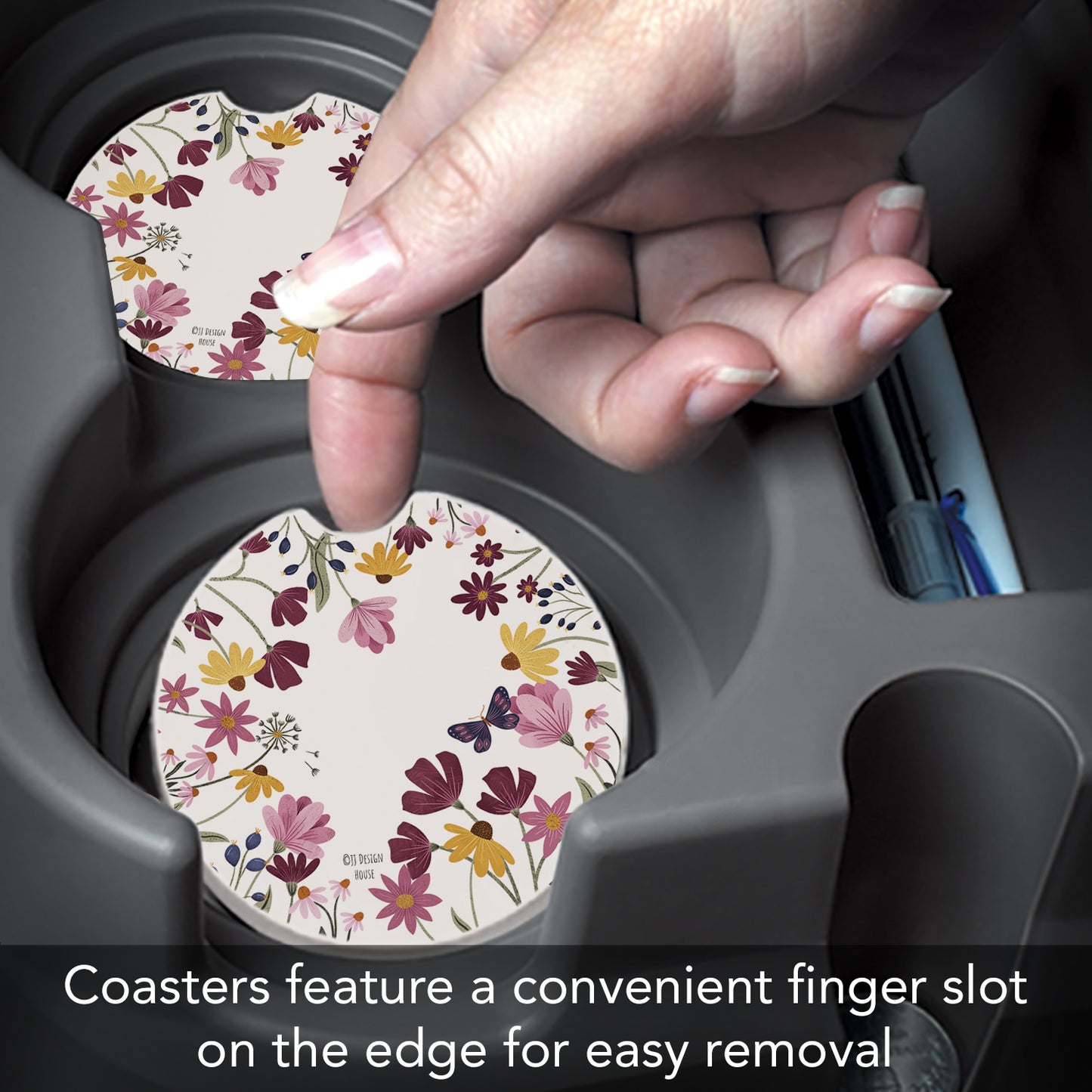 Thirstystone Blooming Border Single Absorbent Stone Coaster for Vehicle Cup Holder 2.6” Diameter Manufactured in The USA