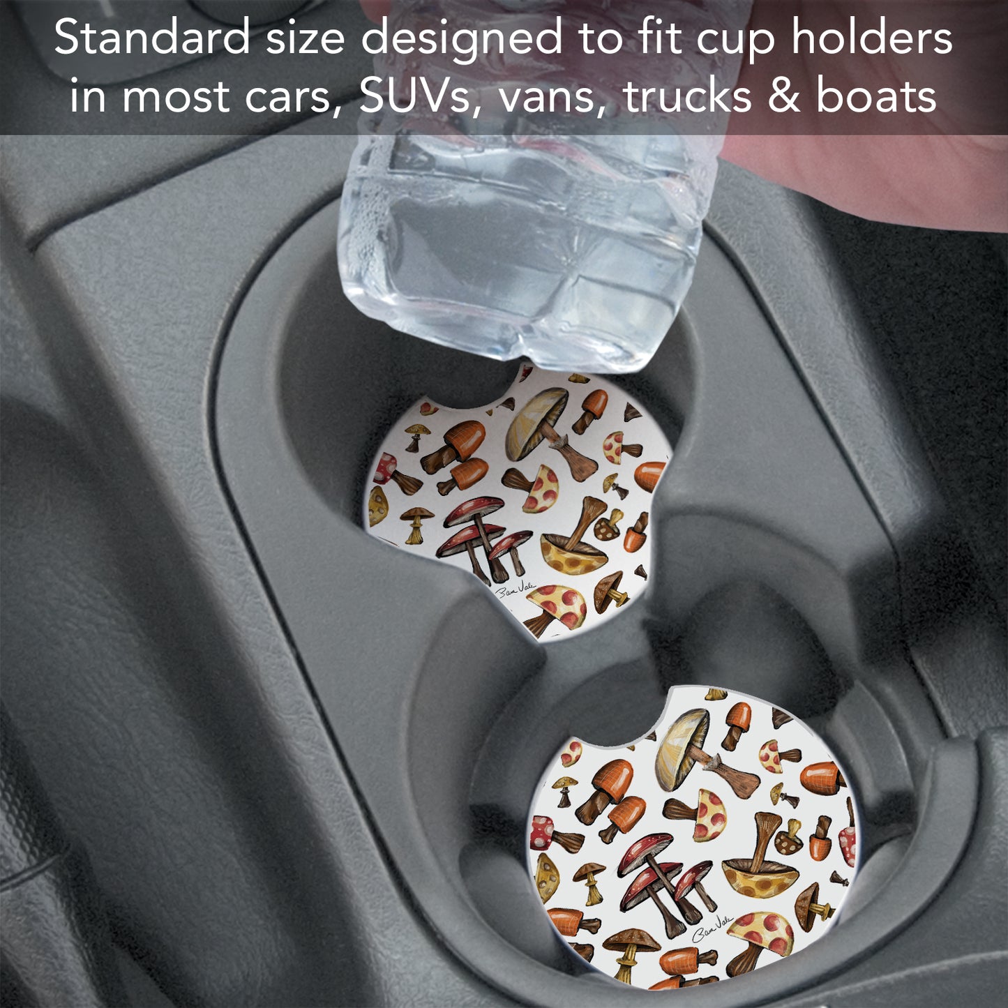 Thirstystone Mushroom Harvest Single Absorbent Stone Coaster for Vehicle Cup Holder 2.6” Diameter Manufactured in The USA