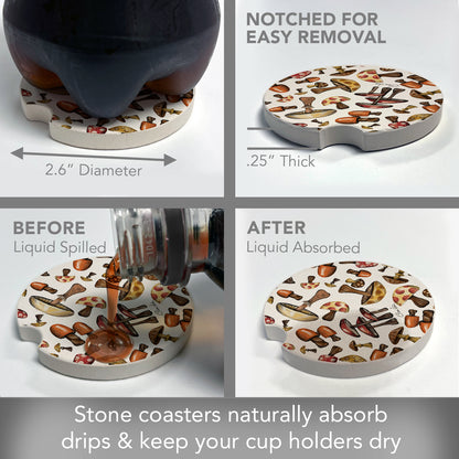 Thirstystone Mushroom Harvest Single Absorbent Stone Coaster for Vehicle Cup Holder 2.6” Diameter Manufactured in The USA