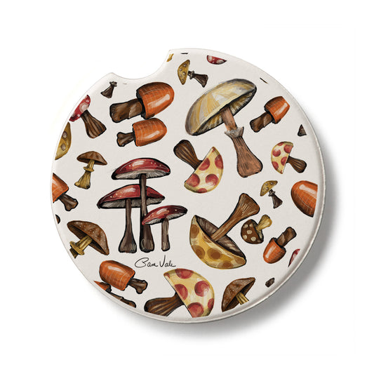 Mushroom Harvest Single Absorbent Stone Car Coaster 2.6” Diameter Manufactured in the USA