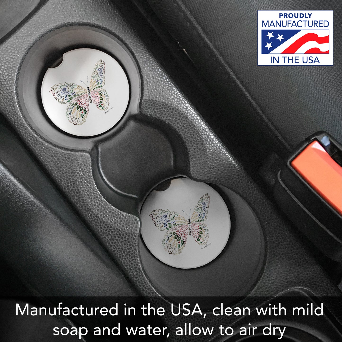 Thirstystone Nature Butterfly Single Absorbent Stone Coaster for Vehicle Cup Holder 2.6” Diameter Manufactured in The USA