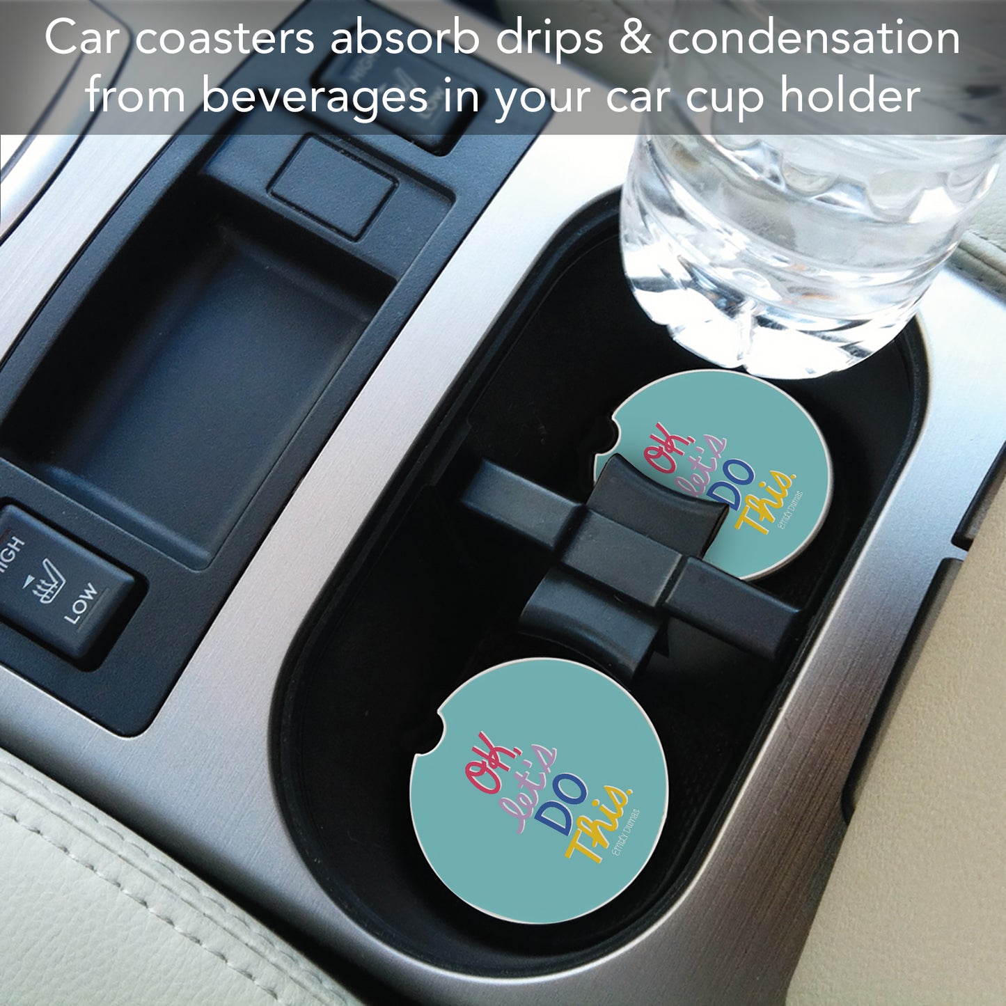 Thirstystone Let's Do This Single Absorbent Stone Coaster for Vehicle Cup Holder 2.6” Diameter Manufactured in The USA
