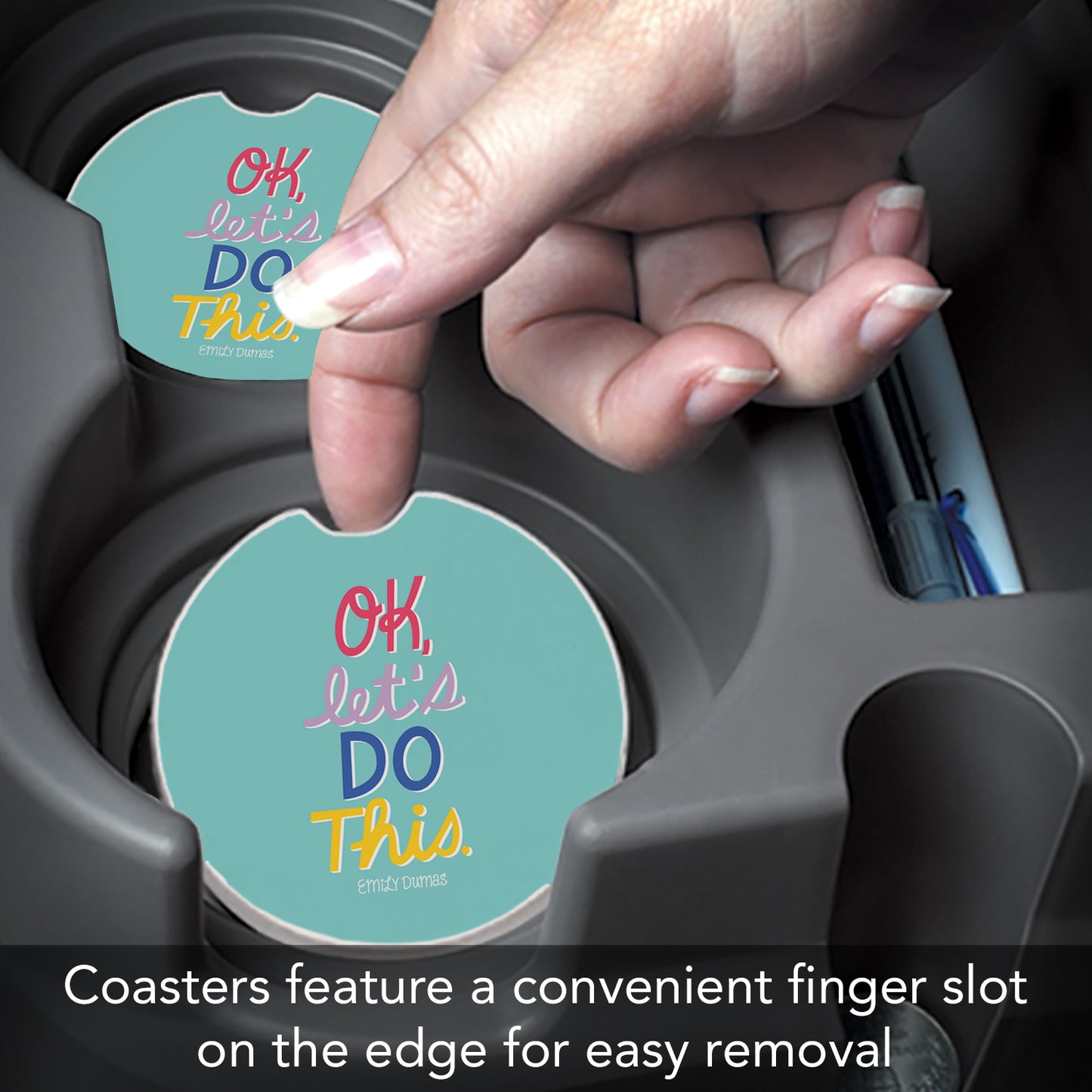 Thirstystone Let's Do This Single Absorbent Stone Coaster for Vehicle Cup Holder 2.6” Diameter Manufactured in The USA
