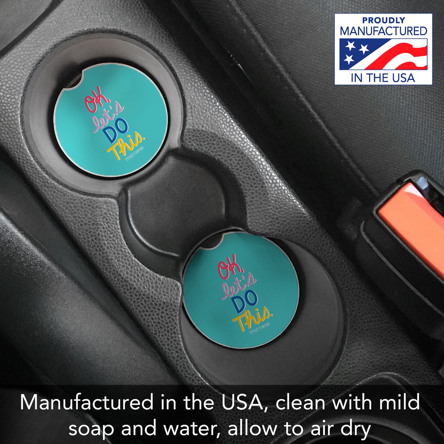 Thirstystone Let's Do This Single Absorbent Stone Coaster for Vehicle Cup Holder 2.6” Diameter Manufactured in The USA