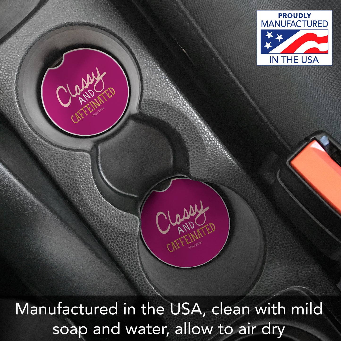 Thirstystone Classy & Caffeinated Single Absorbent Stone Coaster for Vehicle Cup Holder 2.6” Diameter Manufactured in The USA