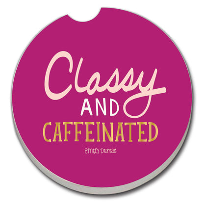 Thirstystone Classy & Caffeinated Single Absorbent Stone Coaster for Vehicle Cup Holder 2.6” Diameter Manufactured in The USA