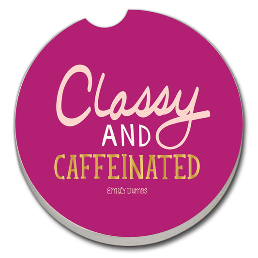 Thirstystone Classy & Caffeinated Single Absorbent Stone Coaster for Vehicle Cup Holder 2.6” Diameter Manufactured in The USA