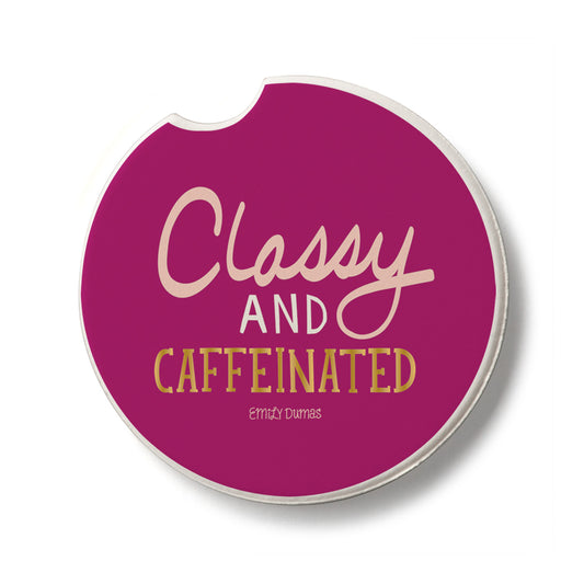 Classy & Caffeinated Single Absorbent Stone Car Coaster 2.6” Diameter Manufactured in the USA