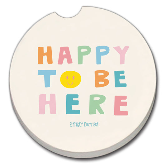 Thirstystone Happy Single Absorbent Stone Coaster for Vehicle Cup Holder 2.6” Diameter Manufactured in The USA