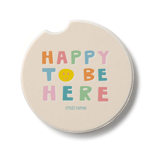 Happy Single Absorbent Stone Car Coaster 2.6” Diameter Manufactured in the USA