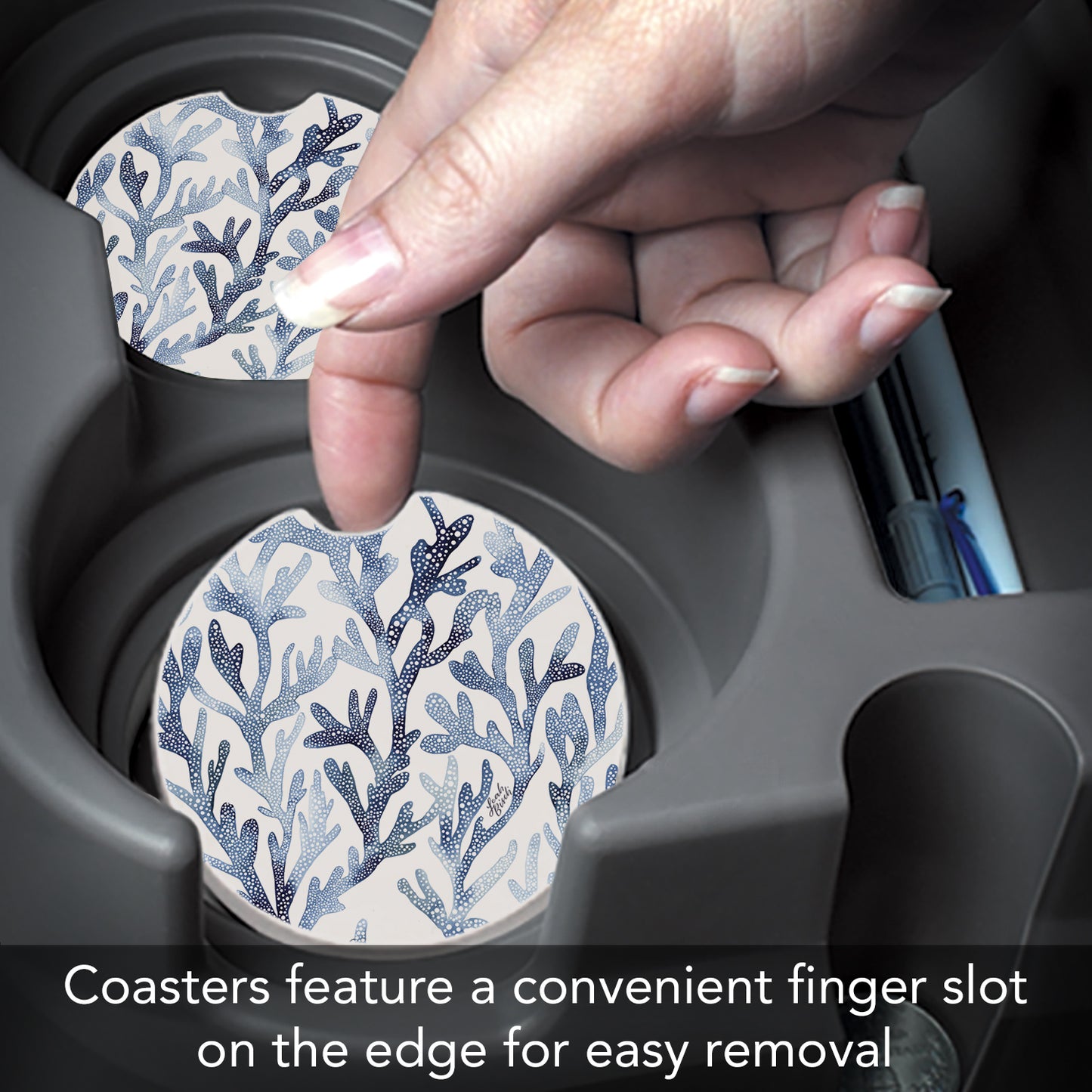 Thirstystone Ocean Coral Single Absorbent Stone Coaster for Vehicle Cup Holder 2.6” Diameter Manufactured in The USA