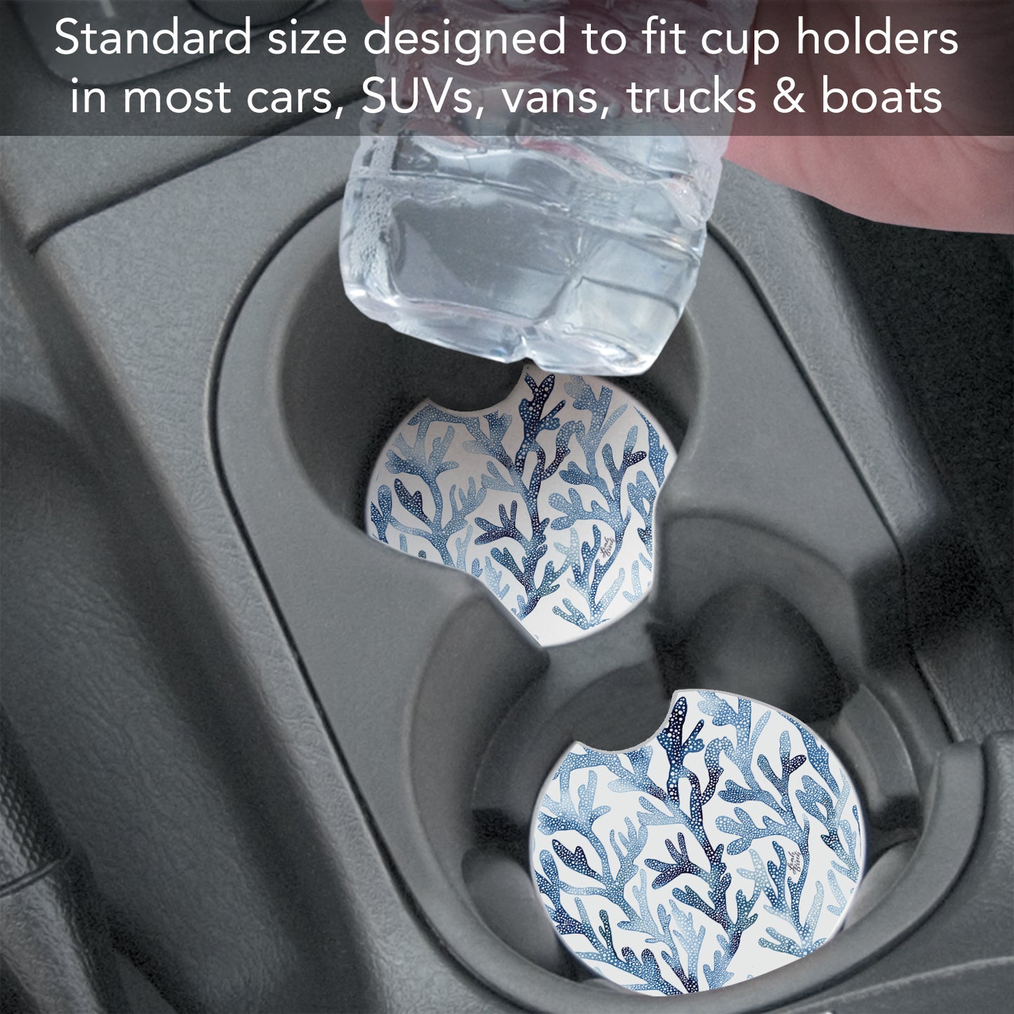 Thirstystone Ocean Coral Single Absorbent Stone Coaster for Vehicle Cup Holder 2.6” Diameter Manufactured in The USA