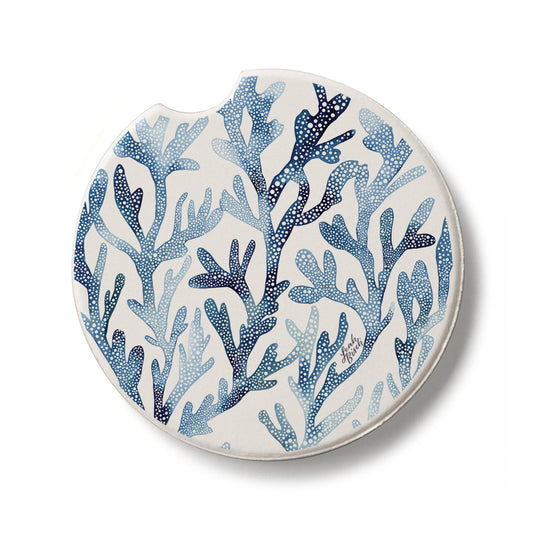 Ocean Coral Single Absorbent Stone Car Coaster  2.6” Diameter Manufactured in the USA