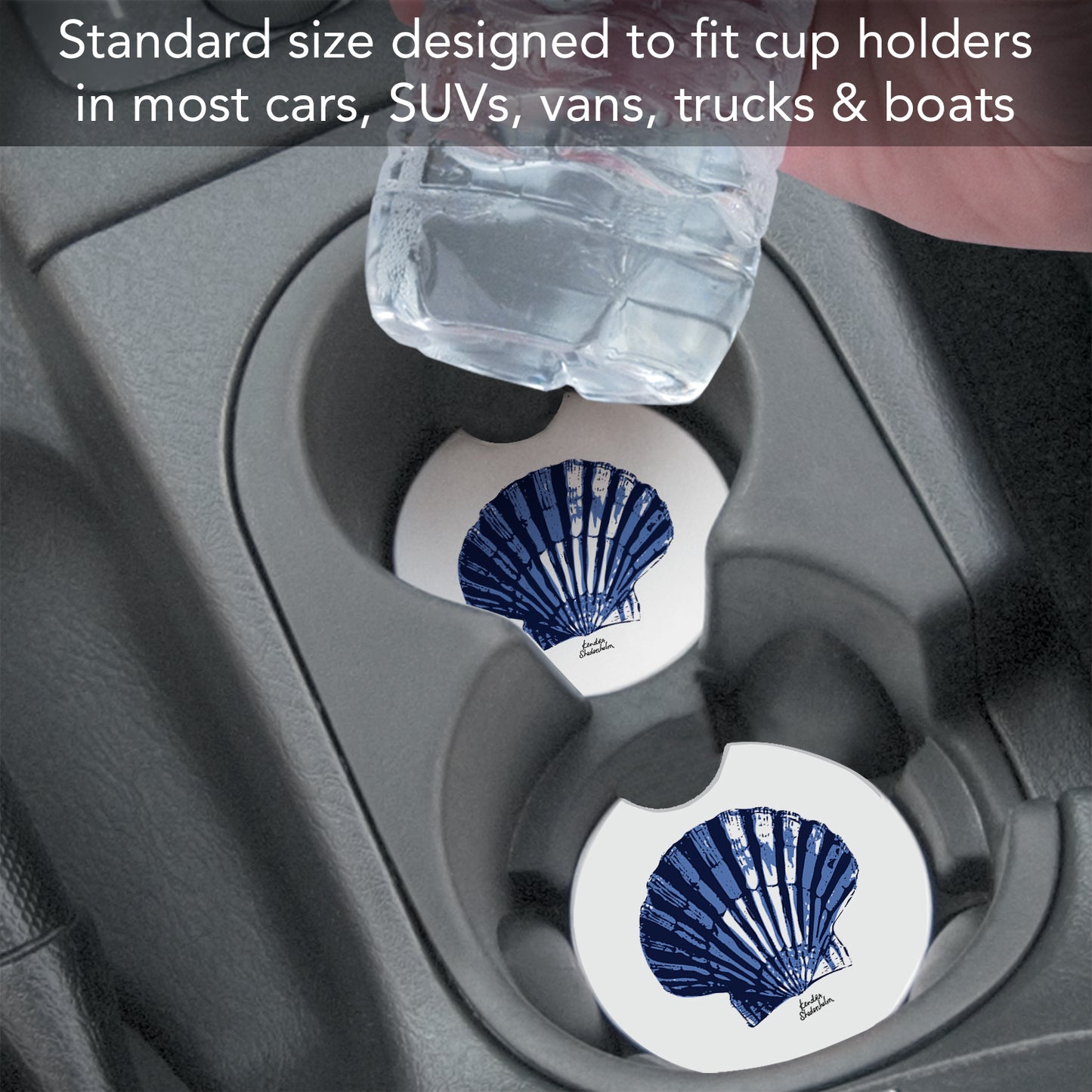 Thirstystone Indigo Scallop Single Absorbent Stone Coaster for Vehicle Cup Holder 2.6” Diameter Manufactured in The USA