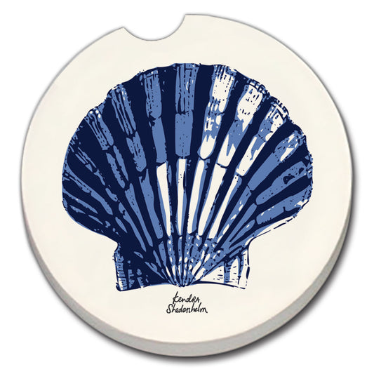Thirstystone Indigo Scallop Single Absorbent Stone Coaster for Vehicle Cup Holder 2.6” Diameter Manufactured in The USA