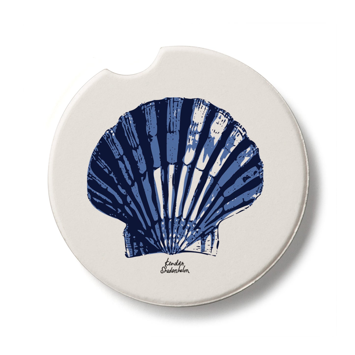 Indigo Scallop Single Absorbent Stone Car Coaster 2.6” Diameter Manufactured in the USA
