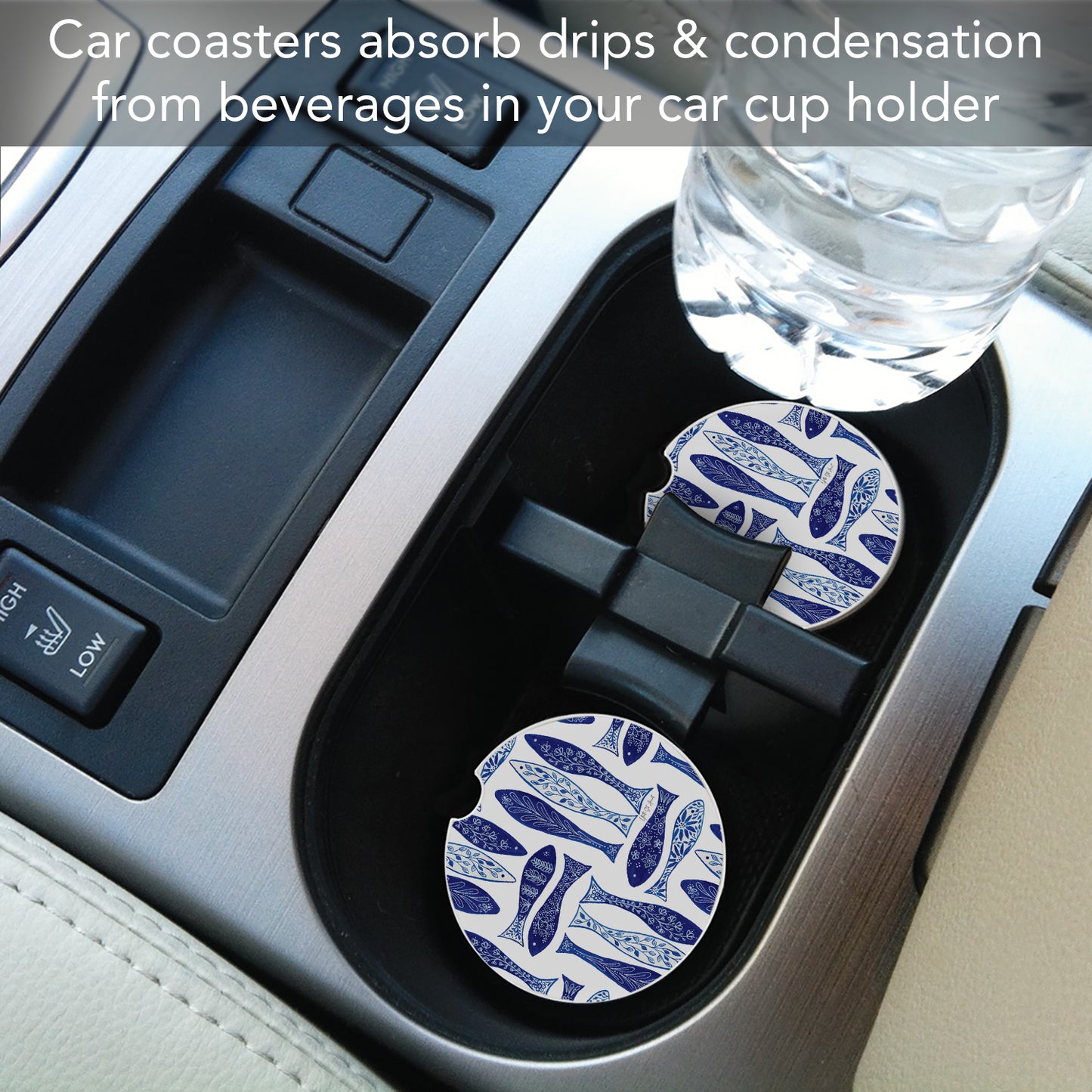 Thirstystone Blue Fish Single Absorbent Stone Coaster for Vehicle Cup Holder 2.6” Diameter Manufactured in The USA