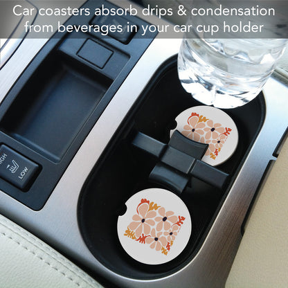 Thirstystone Peach Floral Single Absorbent Stone Coaster for Vehicle Cup Holder 2.6” Diameter Manufactured in The USA