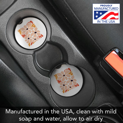Thirstystone Peach Floral Single Absorbent Stone Coaster for Vehicle Cup Holder 2.6” Diameter Manufactured in The USA