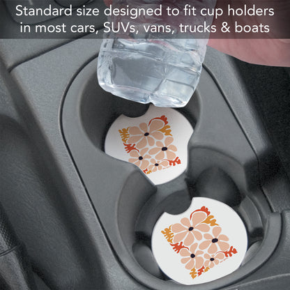 Thirstystone Peach Floral Single Absorbent Stone Coaster for Vehicle Cup Holder 2.6” Diameter Manufactured in The USA