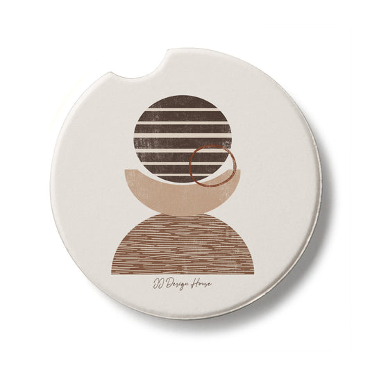 Geo Mocha Single Absorbent Stone Car Coaster 2.6” Diameter Manufactured in the USA