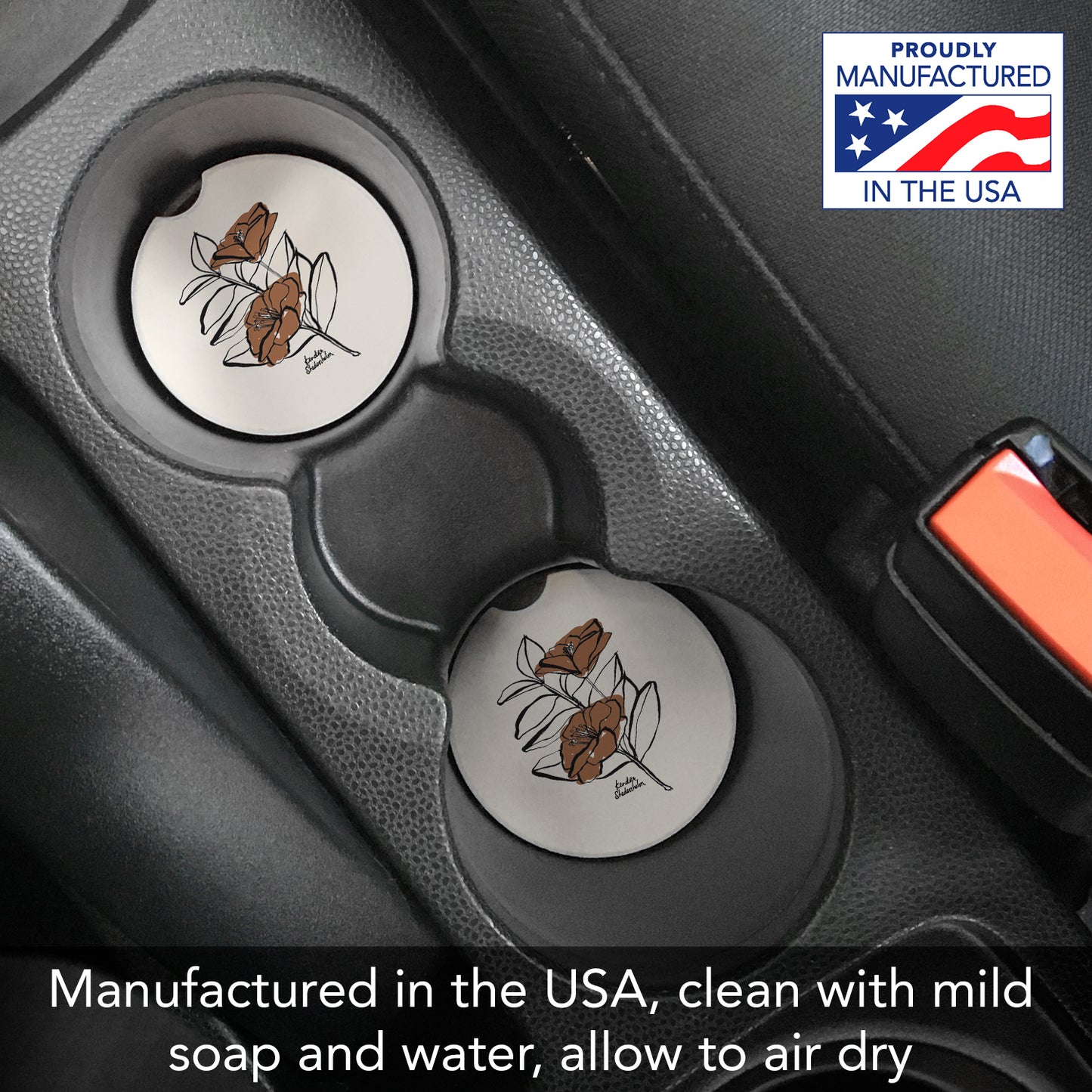 Thirstystone Mocha Flower Single Absorbent Stone Coaster for Vehicle Cup Holder 2.6” Diameter Manufactured in The USA