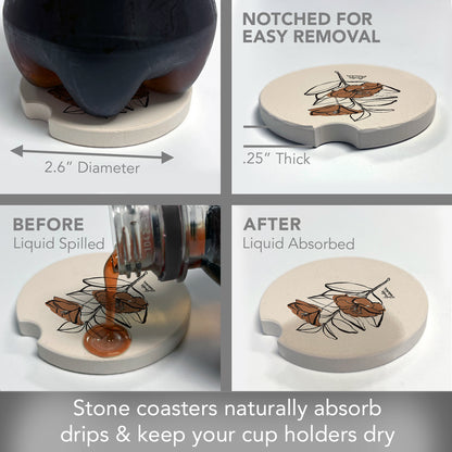 Thirstystone Mocha Flower Single Absorbent Stone Coaster for Vehicle Cup Holder 2.6” Diameter Manufactured in The USA