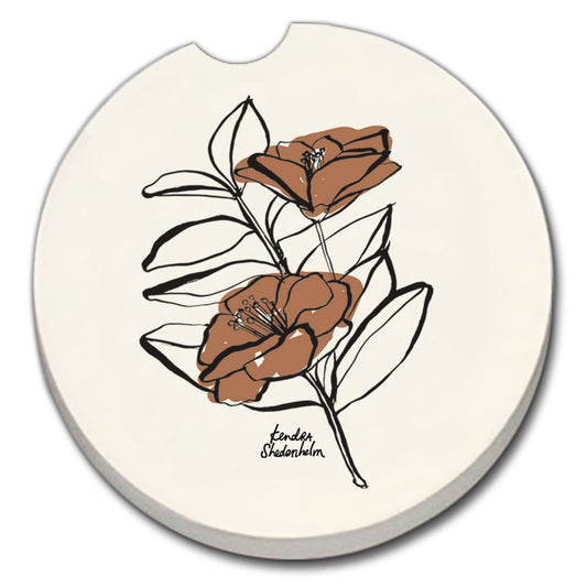 Thirstystone Mocha Flower Single Absorbent Stone Coaster for Vehicle Cup Holder 2.6” Diameter Manufactured in The USA