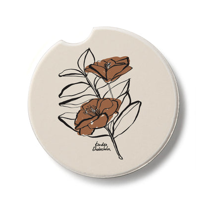 Mocha Flower Single Absorbent Stone Car Coaster 2.6” Diameter Manufactured in the USA