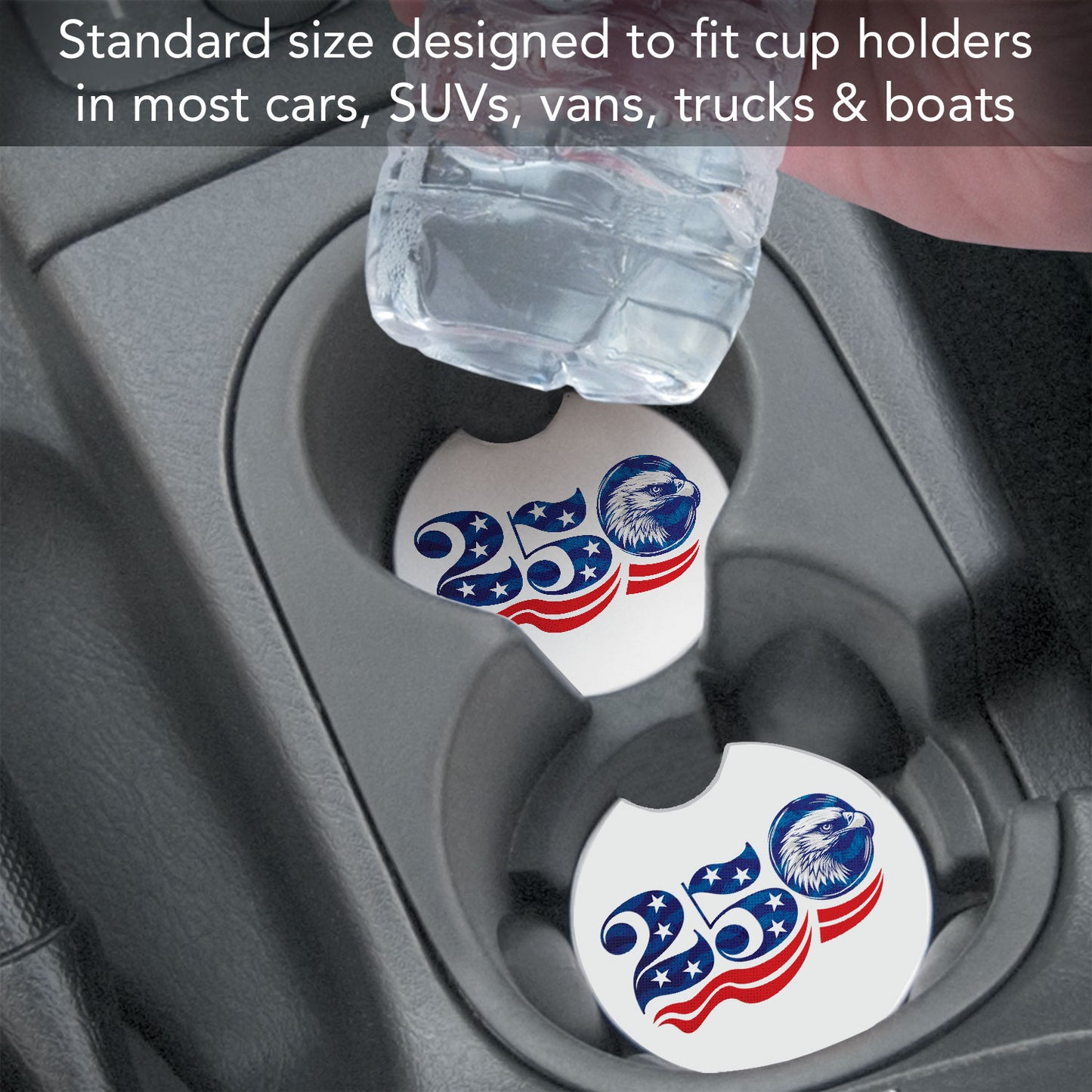 Celebrate 250 Years Single Absorbent Stone Car Coaster 2.6" Manufactured in the USA