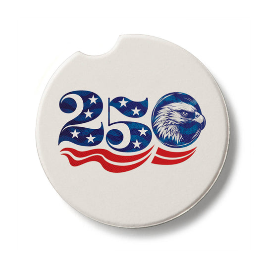 Celebrate 250 Years Single Absorbent Stone Car Coaster 2.6" Manufactured in the USA